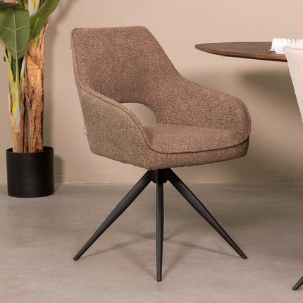 LABEL51 - Eetkamerstoel Finley 60x59x91 cm - Bruin Boucle | Zwart Metaal