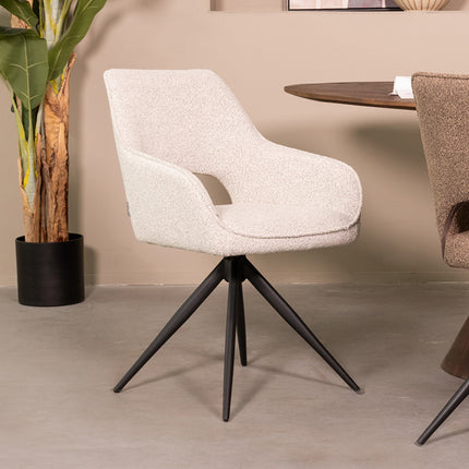 LABEL51 - Eetkamerstoel Finley 60x59x91 cm - Champagne Boucle | Zwart Metaal