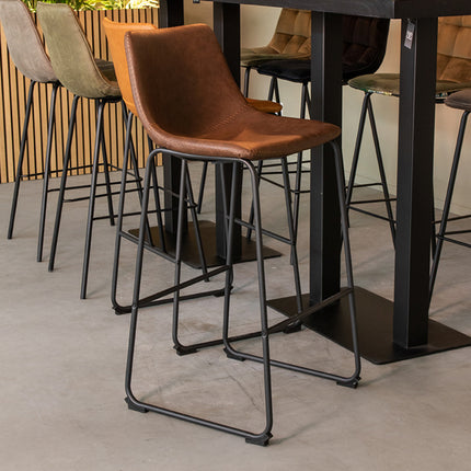 LABEL51 - Barkruk Risto 47x56x102 cm - Bruin Kunstleder | Zwart Metaal