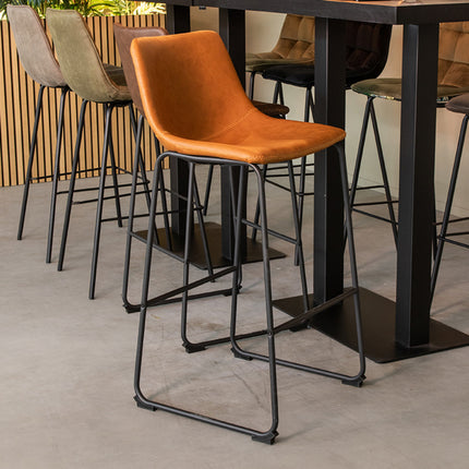 LABEL51 - Barkruk Risto 47x56x102 cm - Cognac Kunstleder | Zwart Metaal