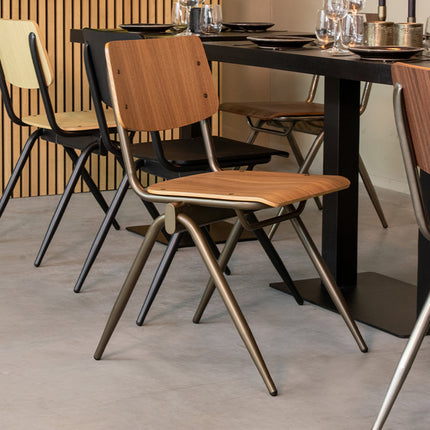LABEL51 - Stapelstoel Schoolstoel Solid 49x55x81 cm - Walnoot Hout | Antiekgoud Metaal