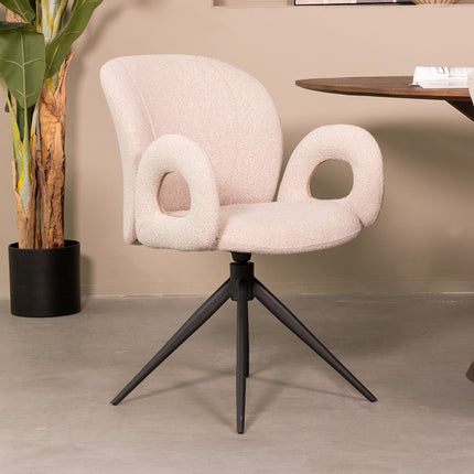 LABEL51 - Eetkamerstoel Neo 59x61x86 cm - Naturel Boucle | Zwart Metaal