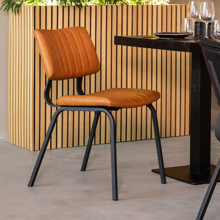 LABEL51 - Eetkamerstoel Gusto 46x56x79 cm - Cognac Kunstleder | Zwart Metaal
