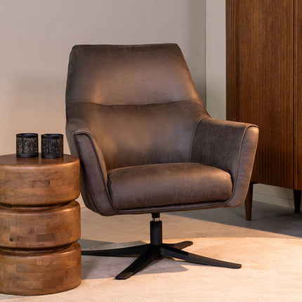 LABEL51 - Draaifauteuil Tod 76x75x90 cm - Antraciet Micro Suede | Zwart Metaal
