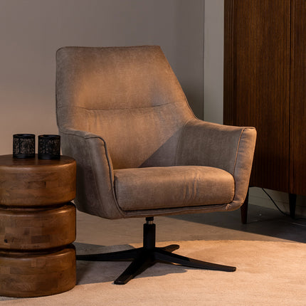 LABEL51 - Draaifauteuil Tod 76x75x90 cm - Taupe Micro Suede | Zwart Metaal