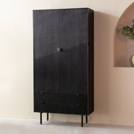 LABEL51 - Hoge Kast Cotia 100x40x200 cm - Zwart Mangohout | Zwart Metaal
