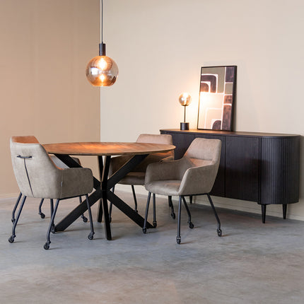 LABEL51 - Eetkamerstoel Lenny 56x64x84 cm - Taupe Micro Suede | Zwart Metaal