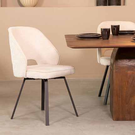 LABEL51 - Eetkamerstoel Lewis 52x58x84 cm - Creme Elegance | Zwart Metaal