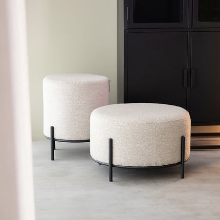LABEL51 - Poef Troy 48x48x42 cm| L - Naturel Boucle | Zwart Metaal