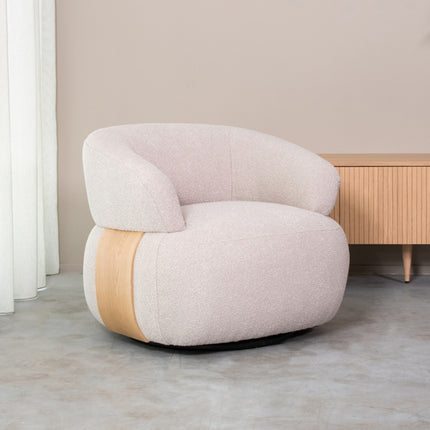 LABEL51 - Draaifauteuil Valenza 83x79x73 cm - Naturel Boucle | Naturel Eiken
