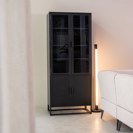 LABEL51 - Hoge Vitrinekast Level 80x40x190 cm - Zwart Metaal | Glas