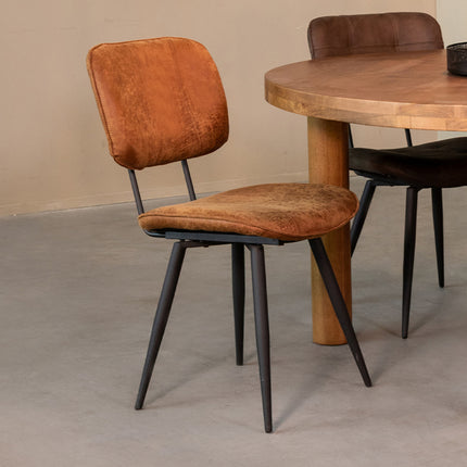 LABEL51 - Eetkamerstoel Fos 49x60x87 cm - Cognac Leder | Zwart Metaal