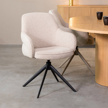 LABEL51 - Eetkamerstoel Bern 61x66x91 cm - Naturel Royal Boucle | Zwart Metaal