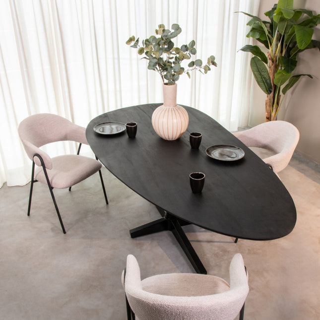 LABEL51 - Eettafel Rosie 220x110x76 cm - Zwart Mangohout | Zwart Metaal