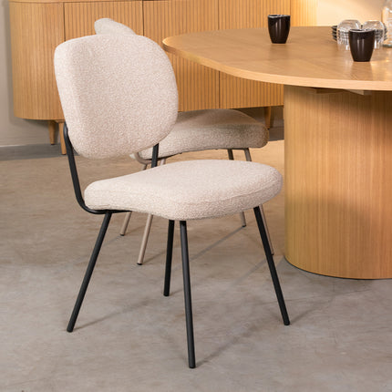 LABEL51 - Eetkamerstoel Singapore 49x63x90 cm - Naturel Royal Boucle | Zwart Metaal