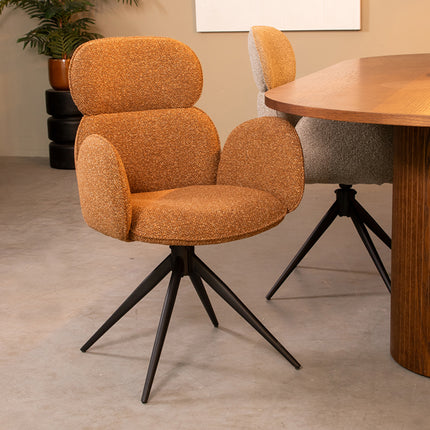 LABEL51 - Eetkamerstoel Vidar 58x62x91 cm - Coral Royal Boucle | Zwart Metaal