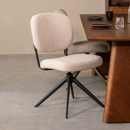 LABEL51 - Eetkamerstoel Geneva 49x63x90 cm - Naturel Royal Boucle | Zwart Metaal