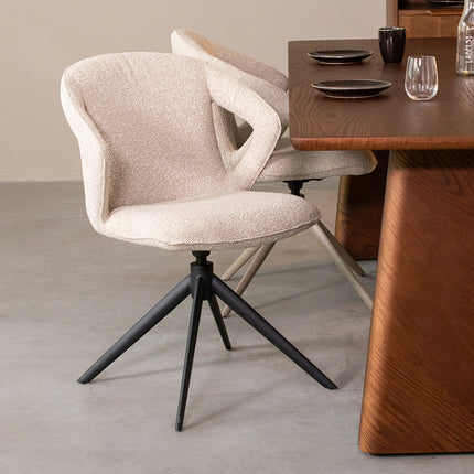 LABEL51 - Eetkamerstoel Zurich 64x56x86 cm - Naturel Royal Boucle | Zwart Metaal