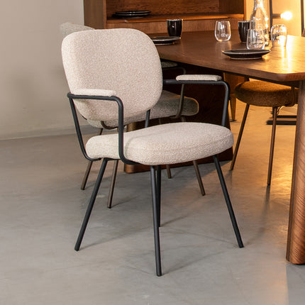 LABEL51 - Eetkamerstoel Lausanne 61x64x89 cm - Naturel Royal Boucle | Zwart Metaal