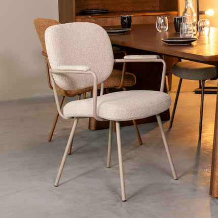 LABEL51 - Eetkamerstoel Lausanne 61x64x89 cm - Naturel Royal Boucle | Taupe Metaal