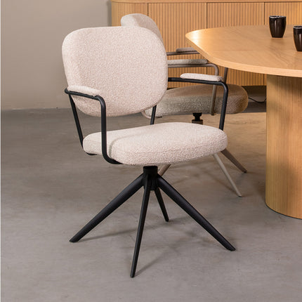 LABEL51 - Eetkamerstoel Basel 61x64x89 cm - Naturel Royal Boucle | Zwart Metaal