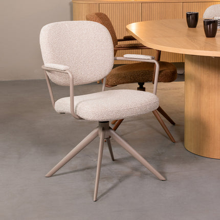LABEL51 - Eetkamerstoel Basel 61x64x89 cm - Naturel Royal Boucle | Taupe Metaal