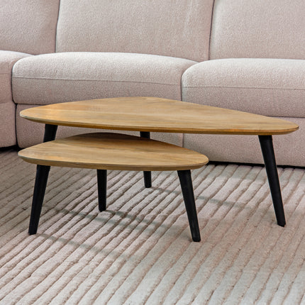 LABEL51 - Salontafel Set Rock 110x64x39 cm - Naturel Mangohout | Zwart Metaal