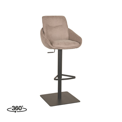 LABEL51 - Barkruk Beauty 52x59x89-113 cm - Taupe Micro Suede | Zwart Metaal