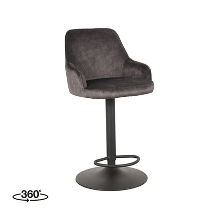 LABEL51 - Barkruk Fender 50x52x90-110 cm - Antraciet Velours | Zwart Metaal
