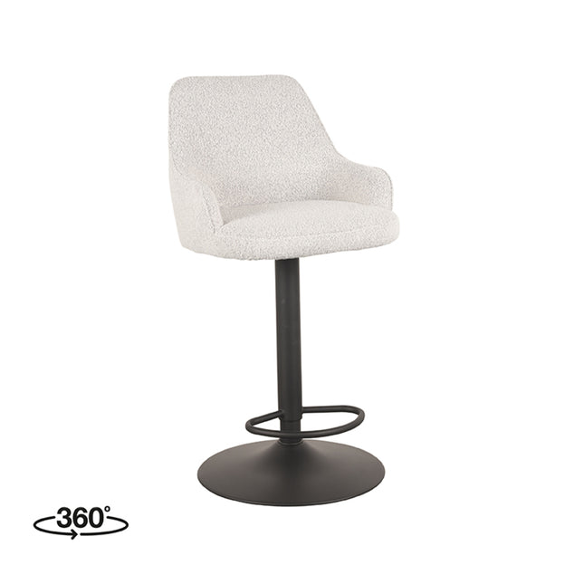 LABEL51 - Barkruk Fender 50x52x90-110 cm - Champagne Boucle | Zwart Metaal