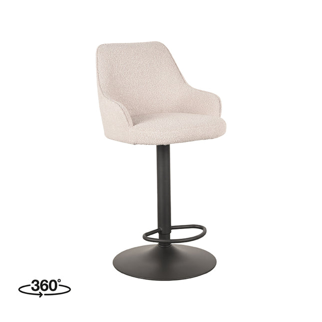LABEL51 - Barkruk Fender 50x52x90-110 cm - Naturel Boucle | Zwart Metaal