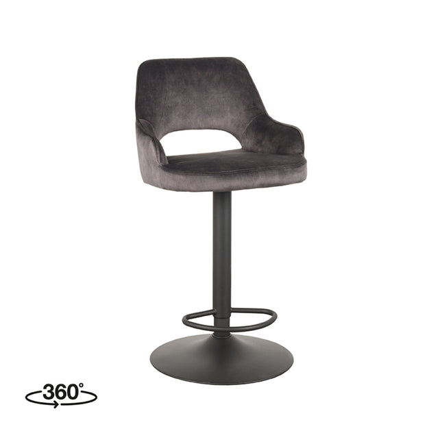 LABEL51 - Barkruk Fer 50x52x90-110 cm - Antraciet Velours | Zwart Metaal