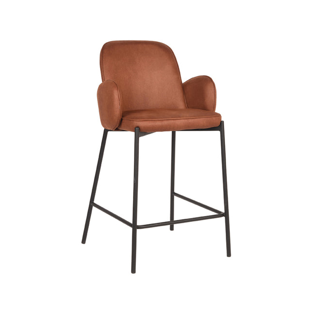 D-MAXX - Barkruk Jari 51x53x94 cm - Cognac Microvezel | Zwart Metaal