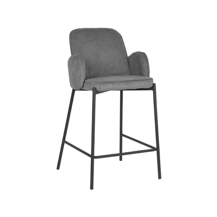 D-MAXX - Barkruk Jari 51x53x94 cm - Donkergrijs Ribcord | Zwart Metaal