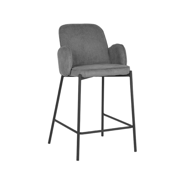 D-MAXX - Barkruk Jari 51x53x94 cm - Donkergrijs Ribcord | Zwart Metaal