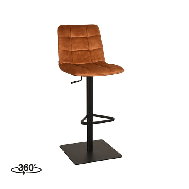 LABEL51 - Barkruk Juul 45x56x88-113 cm - Oker Velours | Zwart Metaal