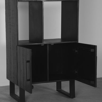 LABEL51 - Boekenkast Santos 74x40x190 cm - Zwart Mangohout | Zwart Metaal