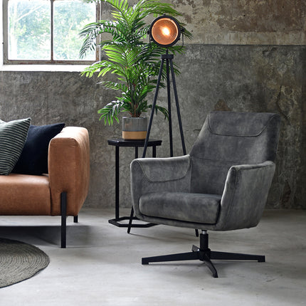 LABEL51 - Draaifauteuil Toby 75x80x85 cm - Antraciet Velours | Zwart Metaal