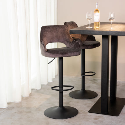 LABEL51 - Barkruk Fer 50x52x90-110 cm - Antraciet Velours | Zwart Metaal