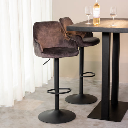 LABEL51 - Barkruk Fender 50x52x90-110 cm - Antraciet Velours | Zwart Metaal