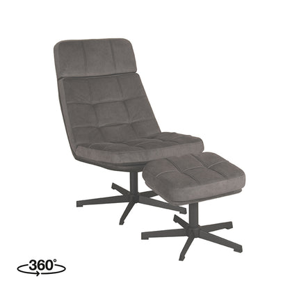 LABEL51 - Draaifauteuil Alvar + Hocker 53x57x83 cm - Antraciet Cosmo | Zwart Metaal