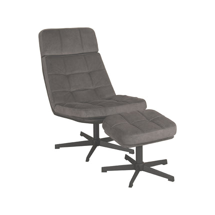 LABEL51 - Draaifauteuil Alvar + Hocker 53x57x83 cm - Antraciet Cosmo | Zwart Metaal