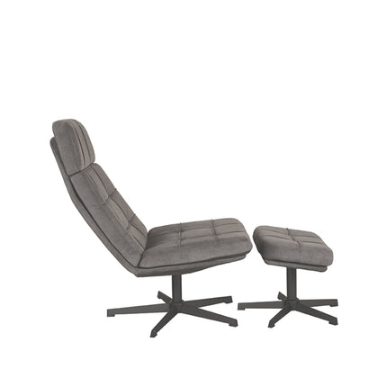 LABEL51 - Draaifauteuil Alvar + Hocker 53x57x83 cm - Antraciet Cosmo | Zwart Metaal