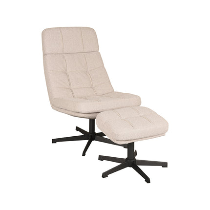LABEL51 - Draaifauteuil Alvar + Hocker 53x57x83 cm - Naturel Boucle | Zwart Metaal