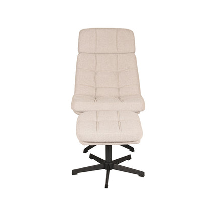 LABEL51 - Draaifauteuil Alvar + Hocker 53x57x83 cm - Naturel Boucle | Zwart Metaal