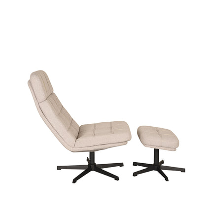 LABEL51 - Draaifauteuil Alvar + Hocker 53x57x83 cm - Naturel Boucle | Zwart Metaal