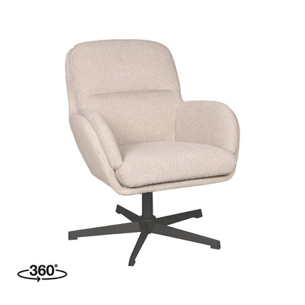 LABEL51 - Draaifauteuil Moss 70x77x90 cm - Naturel Boucle | Zwart Metaal
