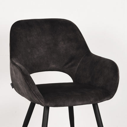 LABEL51 - Eetkamerstoel Fer 58x57x87 cm - Antraciet Velours | Zwart Metaal
