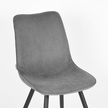 LABEL51 - Eetkamerstoel Jort 48x61x91 cm - Donkergrijs Ribcord | Zwart Metaal