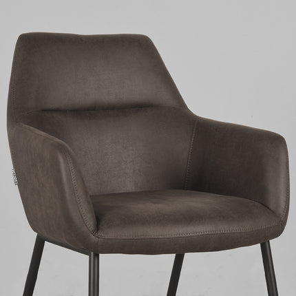 LABEL51 - Eetkamerstoel Lenny 56x64x84 cm - Antraciet Micro Suede | Zwart Metaal